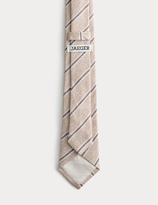 Cravate en m&eacute;lange lin et soie &agrave; rayures