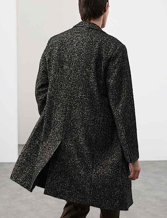 Wool Blend Herringbone Boucle Revere Overcoat