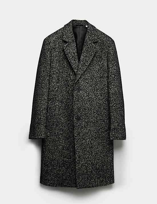 Wool Blend Herringbone Boucle Revere Overcoat