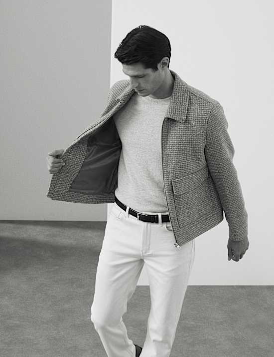 Harrington-Jacke aus Wollmischgewebe mit durchgehendem Reißverschluss