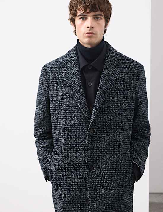 Wool Blend Houndstooth Overcoat