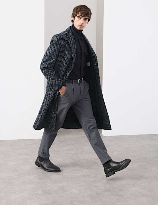 Wool Blend Houndstooth Overcoat