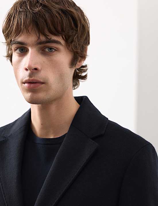 Wool Blend Revere Coat with Cashmere