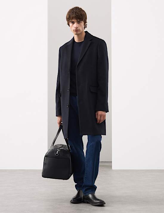 Wool Blend Revere Coat with Cashmere