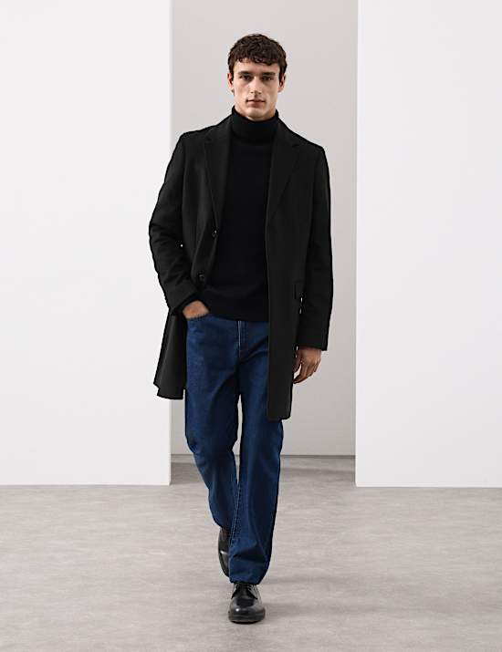 Wool Blend Revere Coat with Cashmere