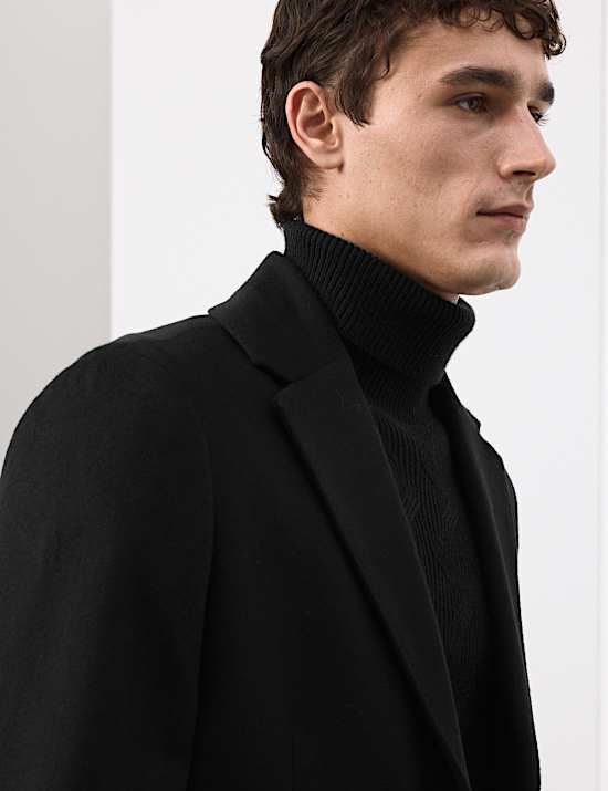 Wool Blend Revere Coat with Cashmere