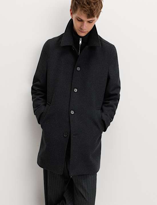 Wool Blend Double Collar Overcoat