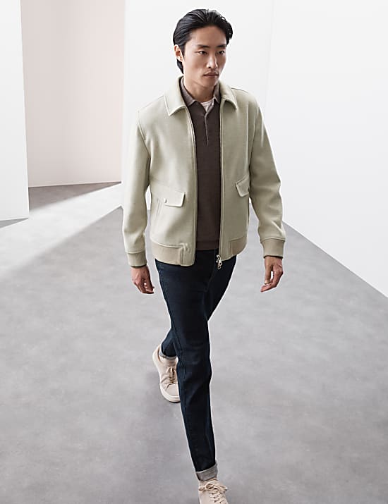 Wool Blend Harrington Bomber Jacket