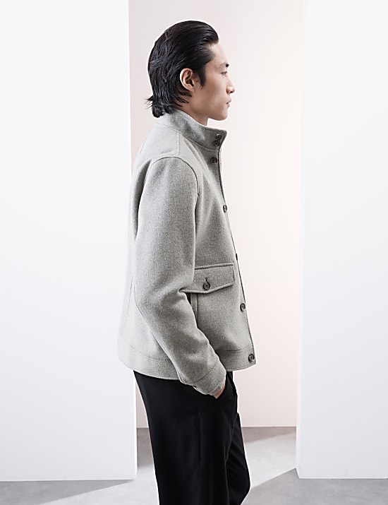 Wool Blend Funnel Neck Jacket