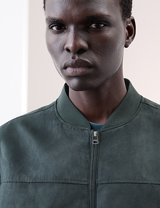 Faux Suede Bomber Jacket