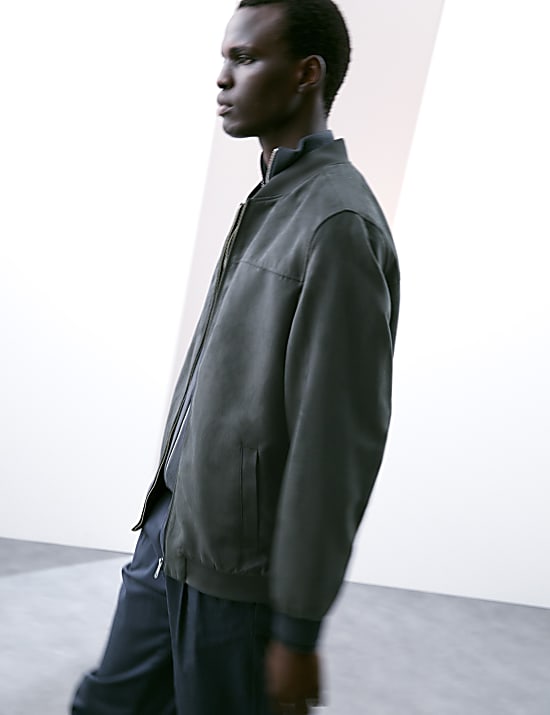 Faux Suede Bomber Jacket