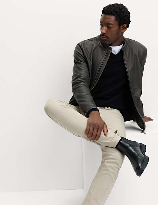 Washed Leather Biker Jacket