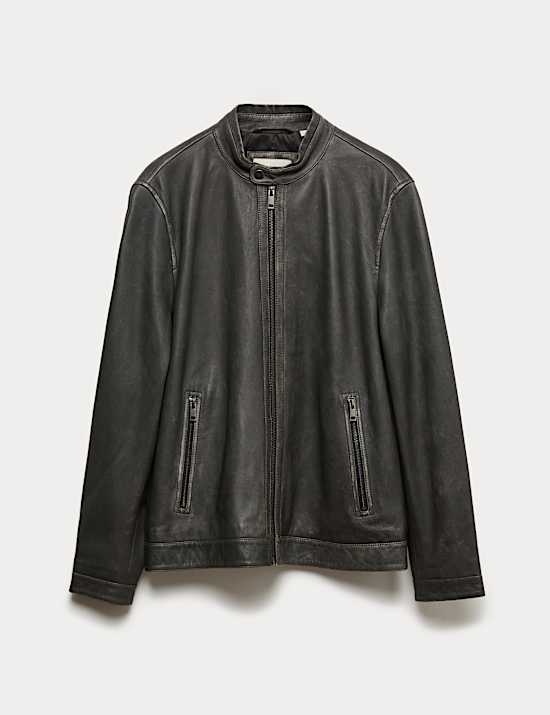 Washed Leather Biker Jacket