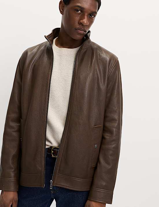 Bikerjacke aus Leder mit Trichterkragen