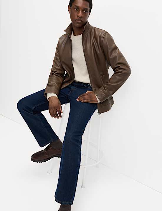 Bikerjacke aus Leder mit Trichterkragen