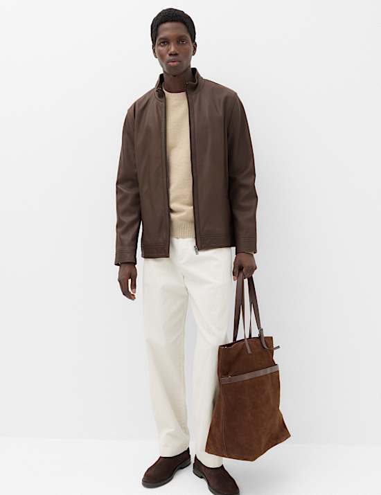 Funnel Neck Leather BikerJacket