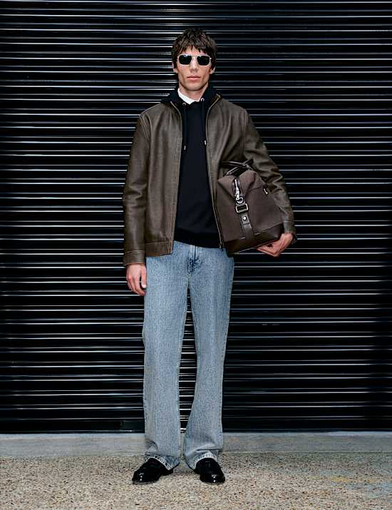 Funnel Neck Leather BikerJacket