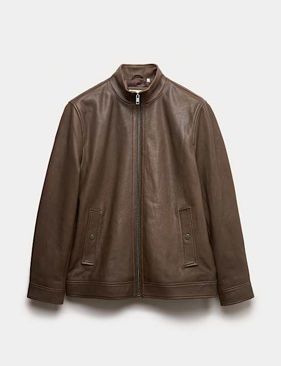 Bikerjacke aus Leder mit Trichterkragen