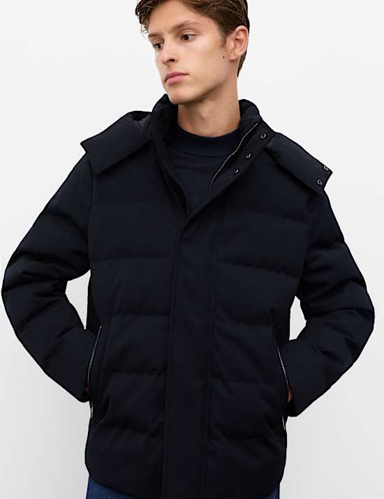 Feather and Down Technical Wool Puffer Jacket