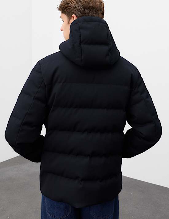 Feather and Down Technical Wool Puffer Jacket