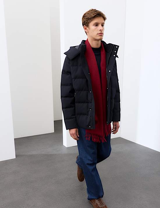 Feather and Down Technical Wool Puffer Jacket