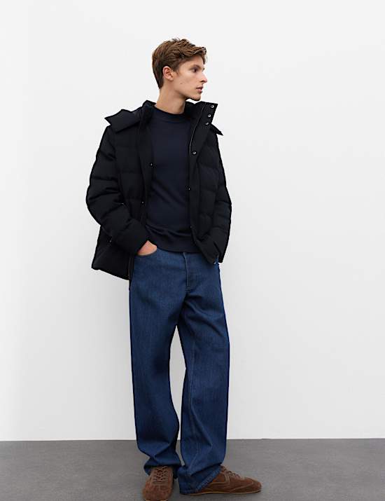 Feather and Down Technical Wool Puffer Jacket
