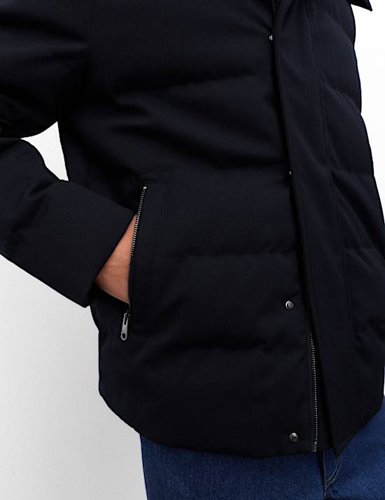 Feather and Down Technical Wool Puffer Jacket