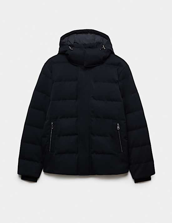 Feather and Down Technical Wool Puffer Jacket