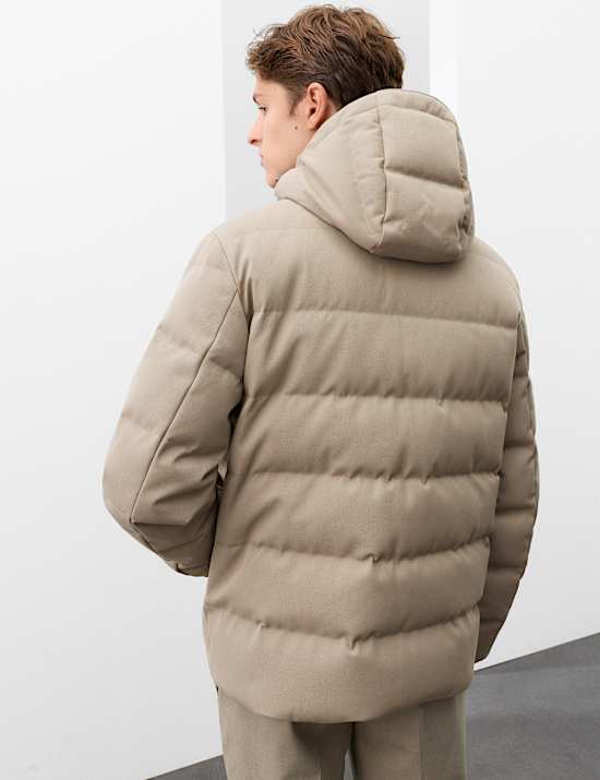 Feather and Down Technical Wool Puffer Jacket