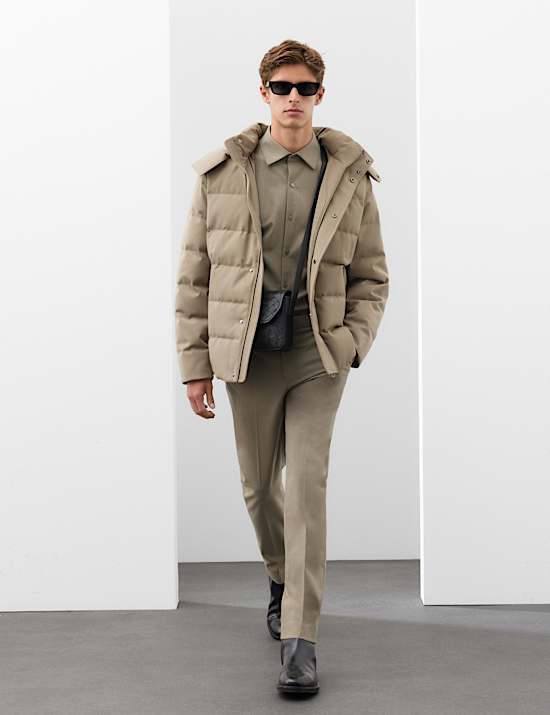 Feather and Down Technical Wool Puffer Jacket