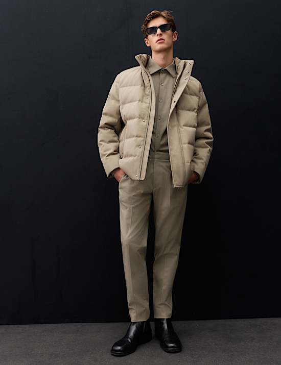 Feather and Down Technical Wool Puffer Jacket