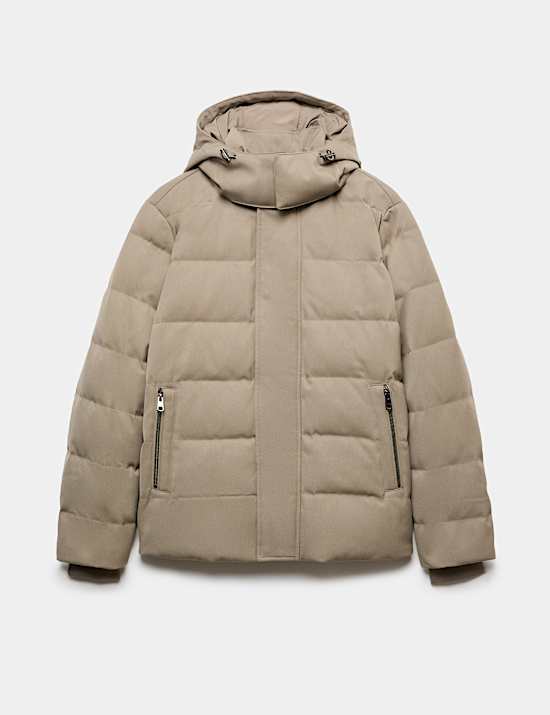 Feather and Down Technical Wool Puffer Jacket