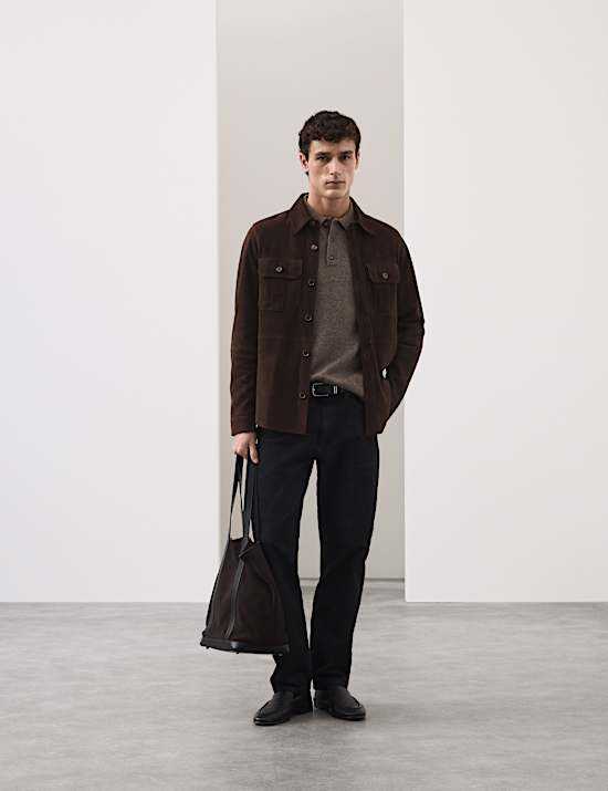 Suede Curved Hem Overshirt