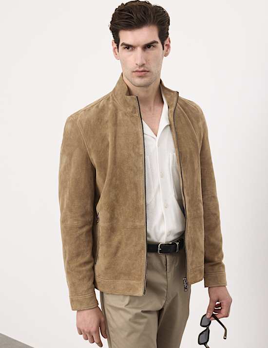 Cashmere Suede Funnel Neck Jacket