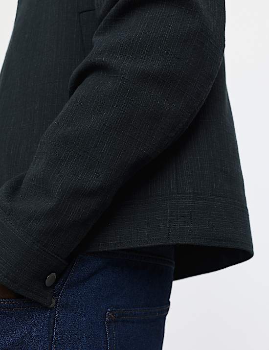 Cotton Blend Textured Harrington Jacket