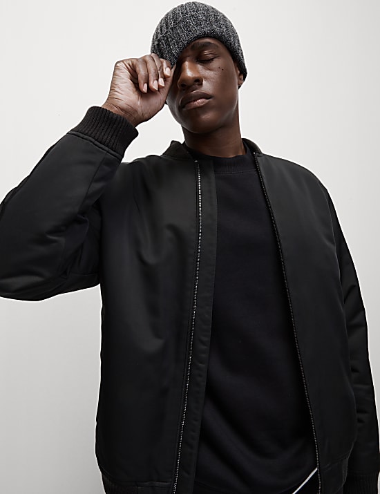 Satin Bomber Jacket BLACK Jackets M S HU