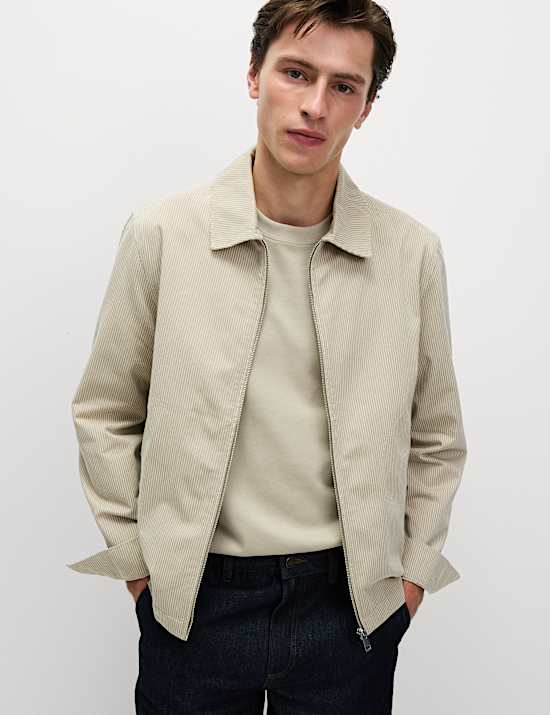 Cotton Rich Striped Harrington Jacket