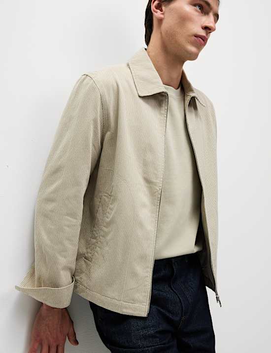 Cotton Rich Striped Harrington Jacket