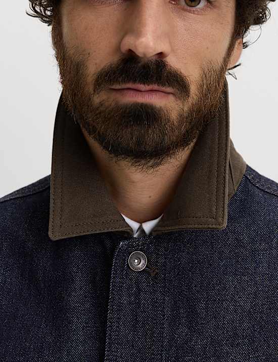 Denim-Jacke mit Kontrastkragen