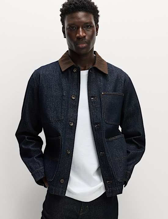 Denim-Jacke mit Kontrastkragen