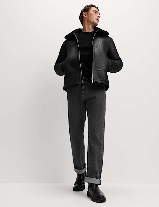 Faux Leather Aviator Jacket