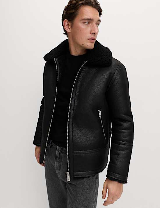 Faux Leather Aviator Jacket