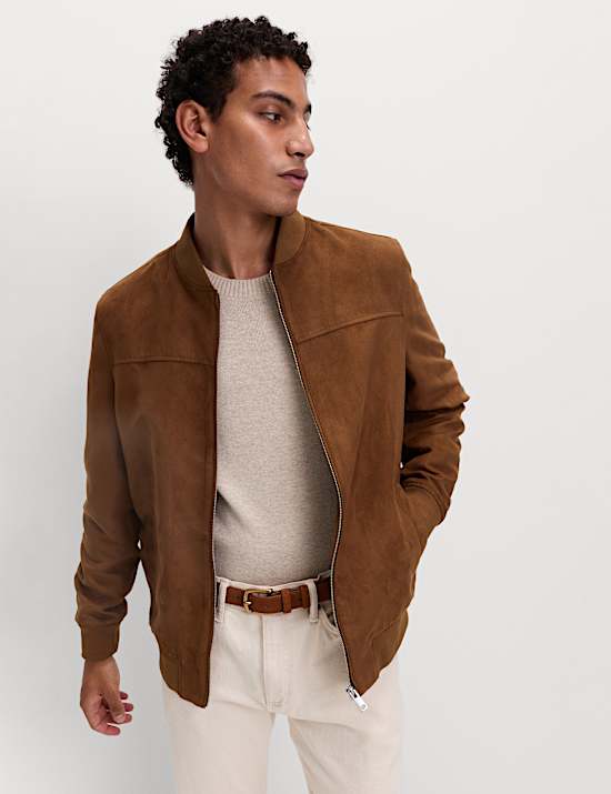 Faux Suede Bomber Jacket
