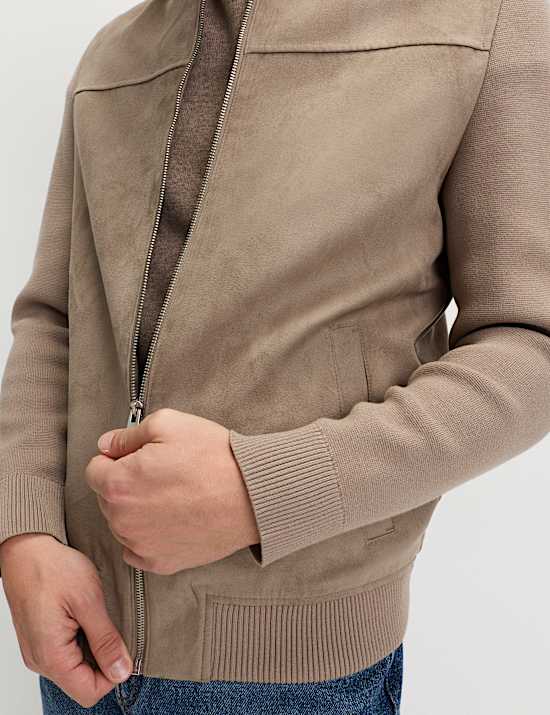 Hybrid-Bomberjacke in Wildlederoptik