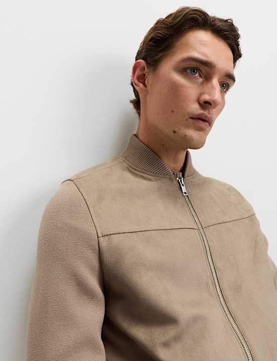 Hybrid-Bomberjacke in Wildlederoptik