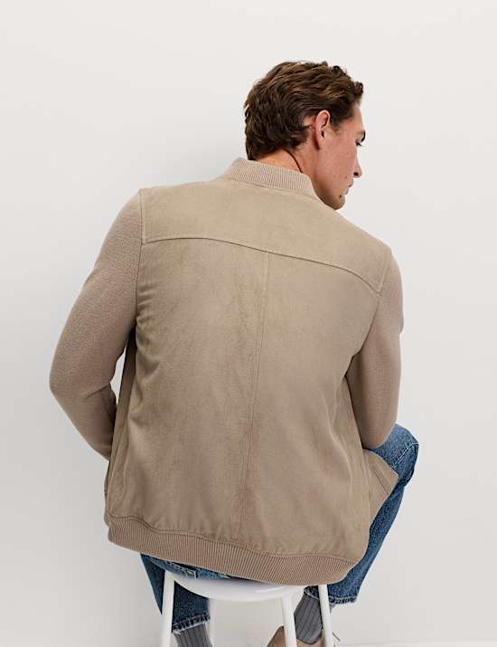 Hybrid-Bomberjacke in Wildlederoptik