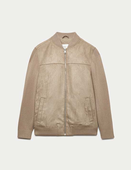 Hybrid-Bomberjacke in Wildlederoptik