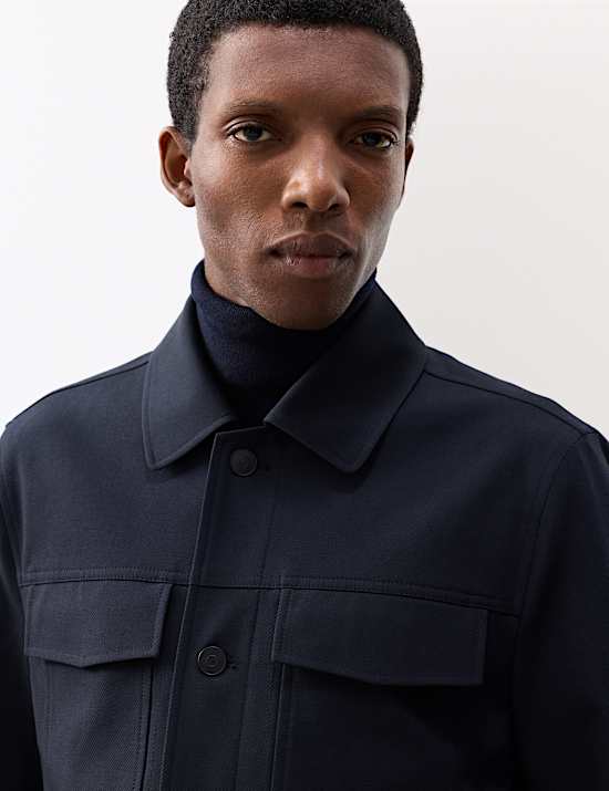 Textured Technical Twill Trucker Jacket