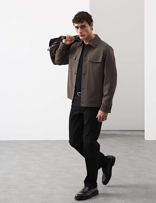 Textured Technical Twill Trucker Jacket