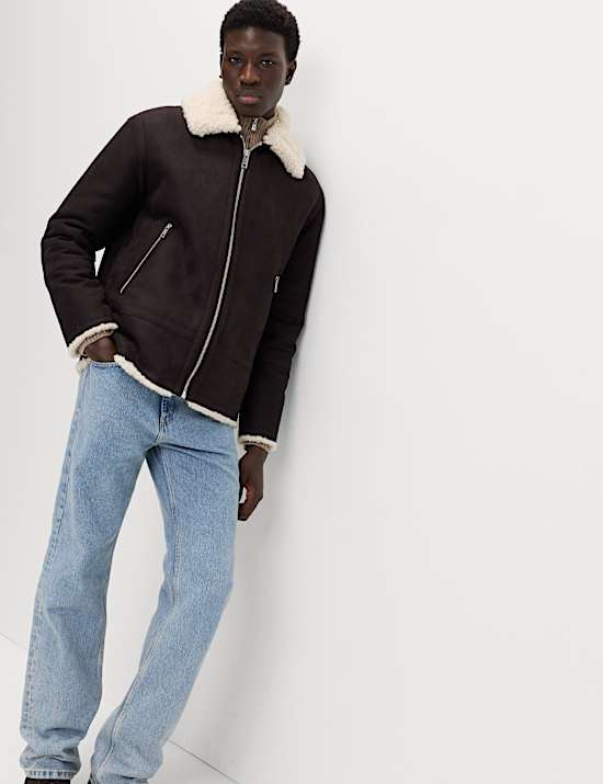 Faux Suede Aviator Jacket